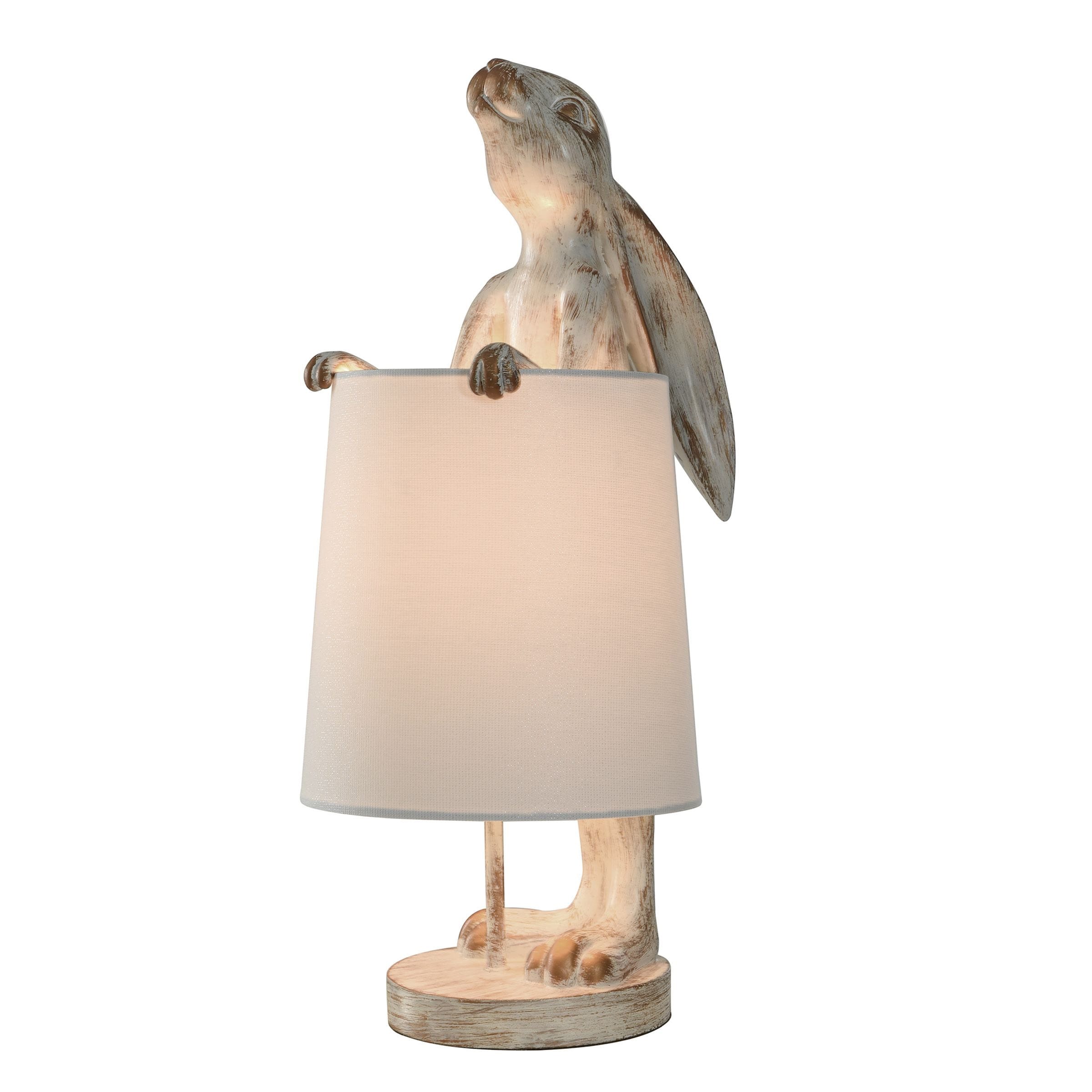 Lampe de bureau StyleCraft Malta en cuivre blanc délavé, motif lapin