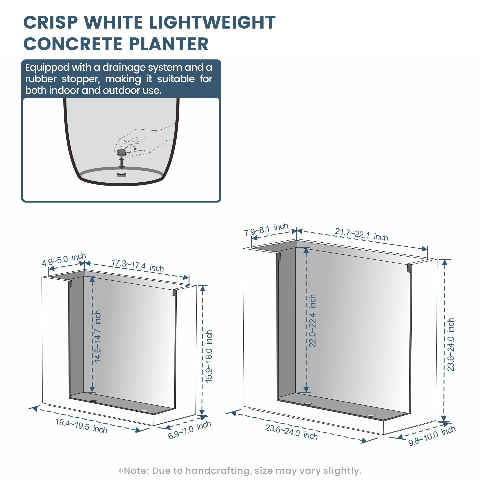 Jardinières rectangulaires en béton de grande taille / Grandes jardinières d'intérieur et d'extérieur