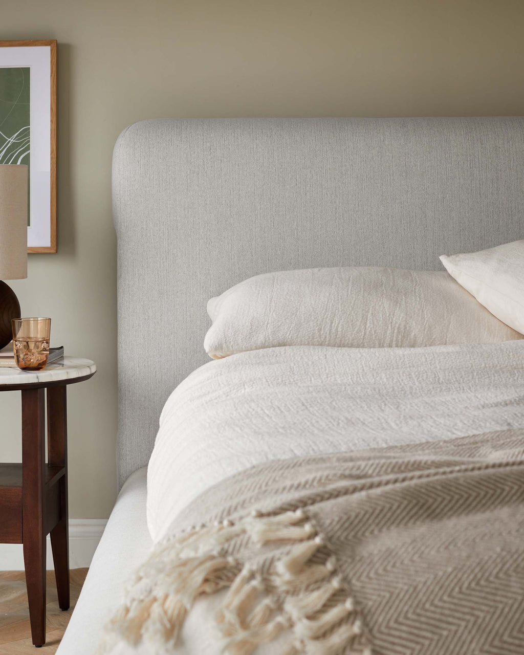 Lit coffre super king en tissu bicolore ivoire Taylor