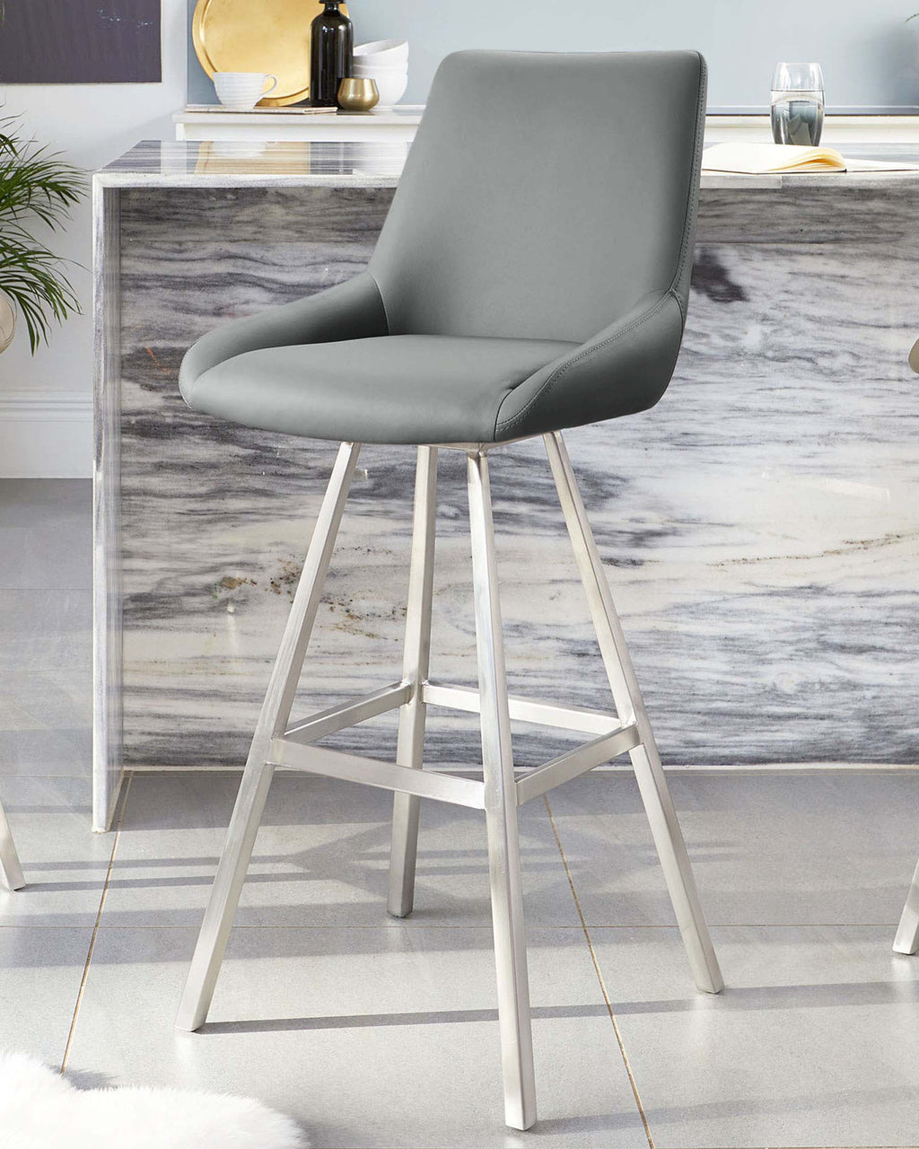 Tabouret de bar pivotant Theo en similicuir gris moyen