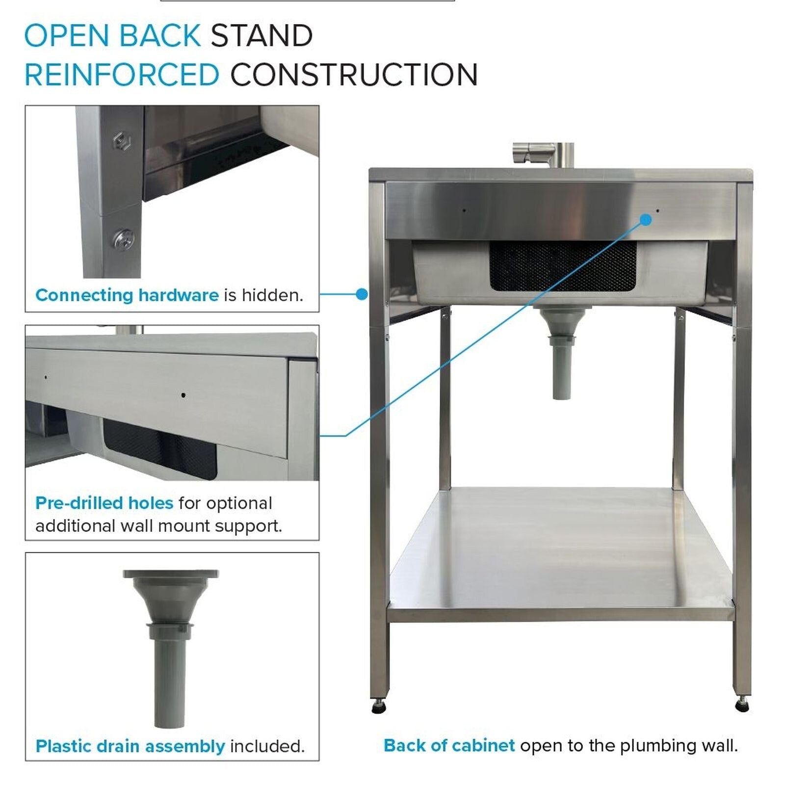 Évier de buanderie et lavabo en acier inoxydable Transolid EWS-2422S de 24 po de largeur x 22 po de profondeur x 35 po de hauteur - 24 po x 22 po