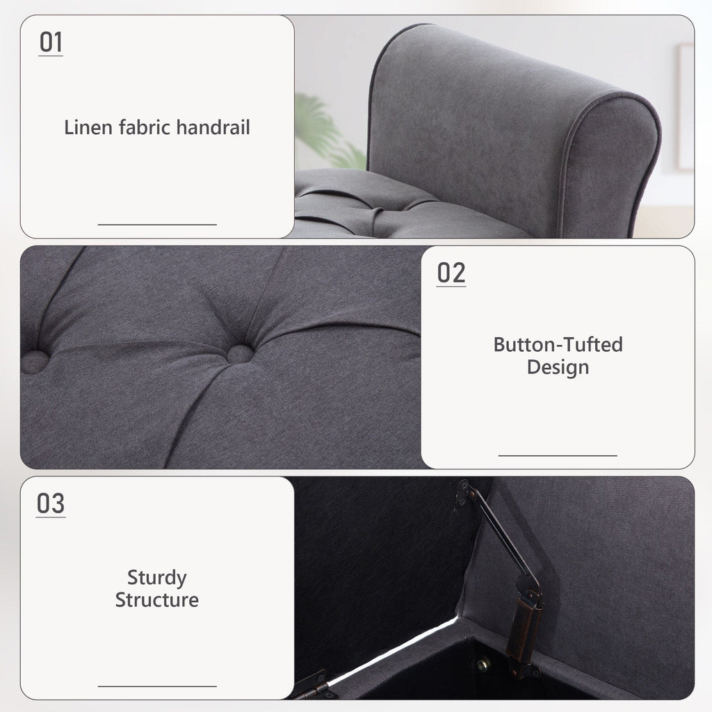 Banc de rangement rembourré, banc d'entrée avec dessus rabattable touffeté, 50,4 pouces