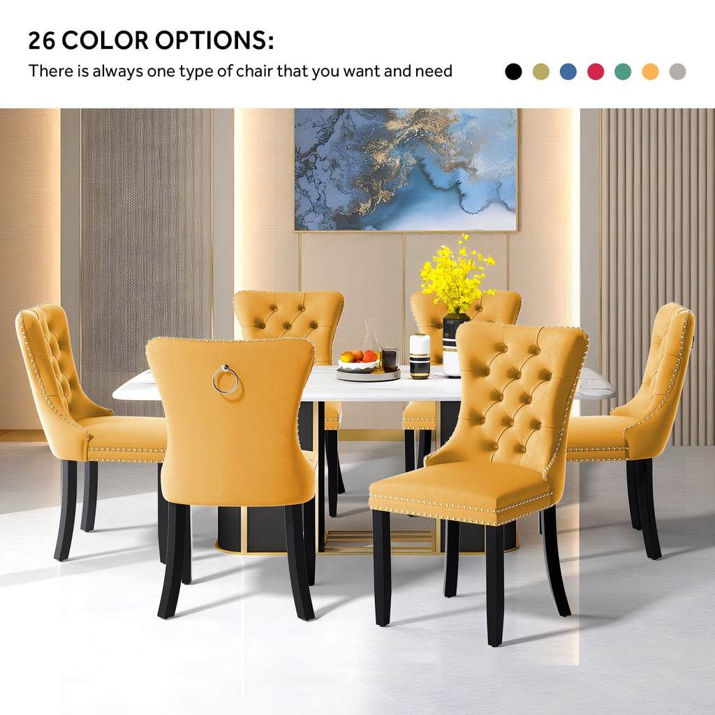 Chaise de salle à manger capitonnée en velours avec pieds en bois massif, lot de 6