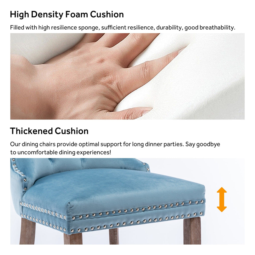 Chaise de salle à manger capitonnée en velours avec pieds en bois massif, lot de 6