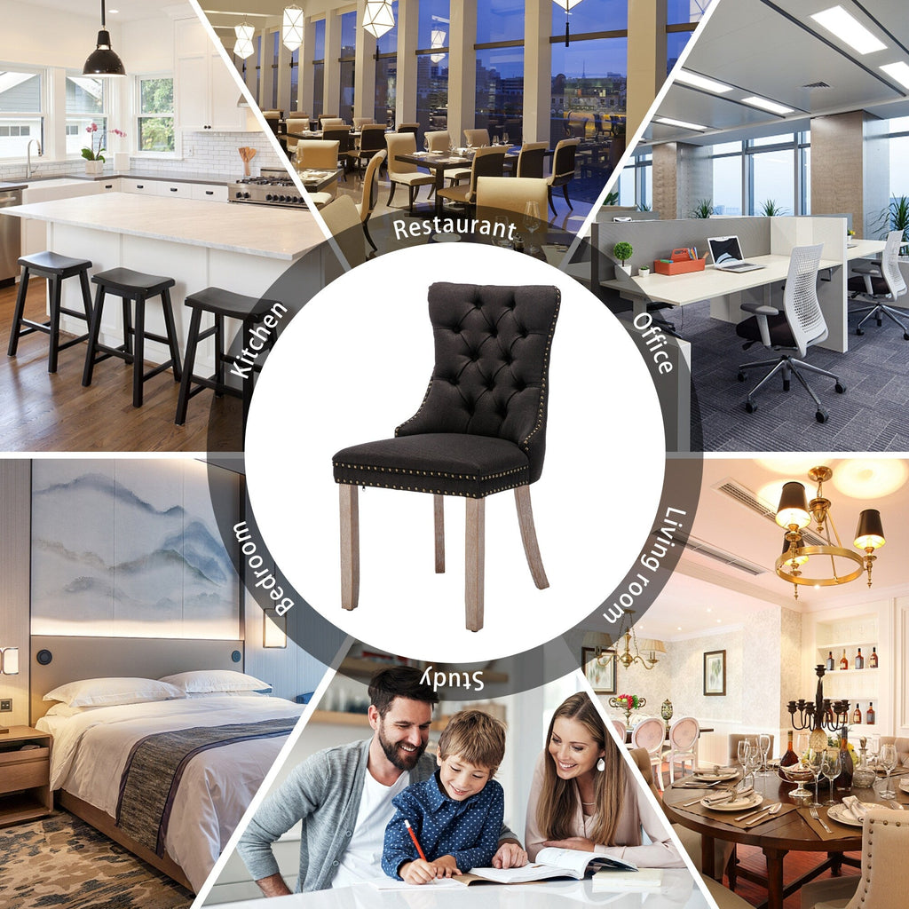 Chaise de salle à manger capitonnée en velours avec pieds en bois massif, lot de 6