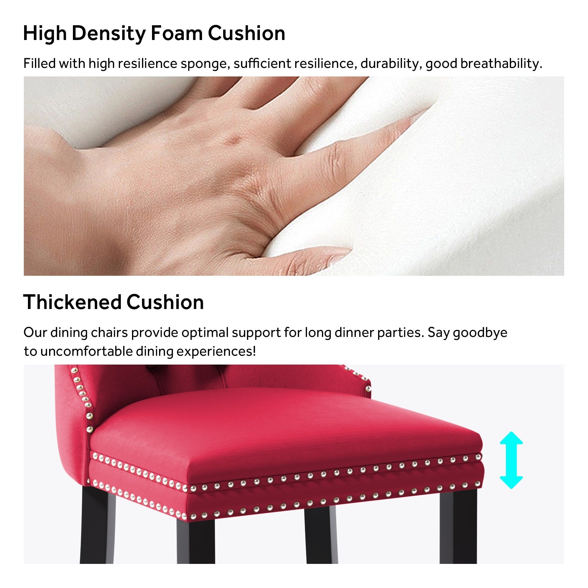 Chaise de salle à manger capitonnée en velours avec pieds en bois massif, lot de 6