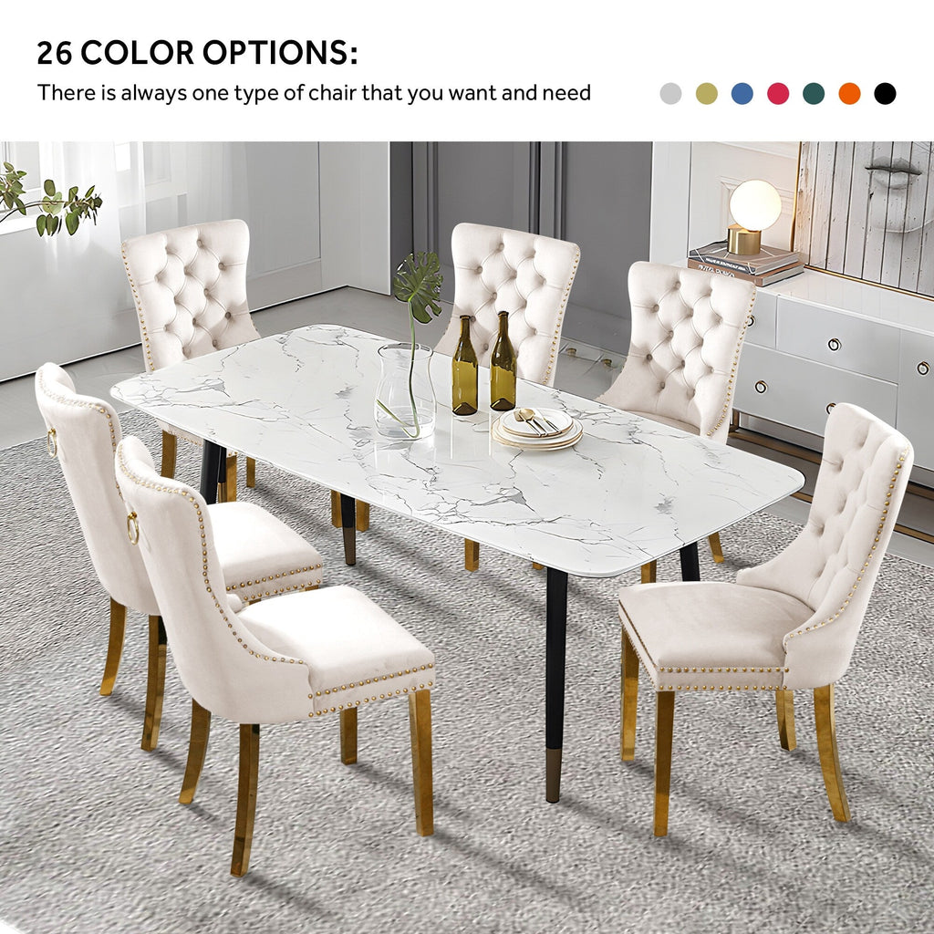 Chaise de salle à manger capitonnée en velours avec pieds en bois massif, lot de 6