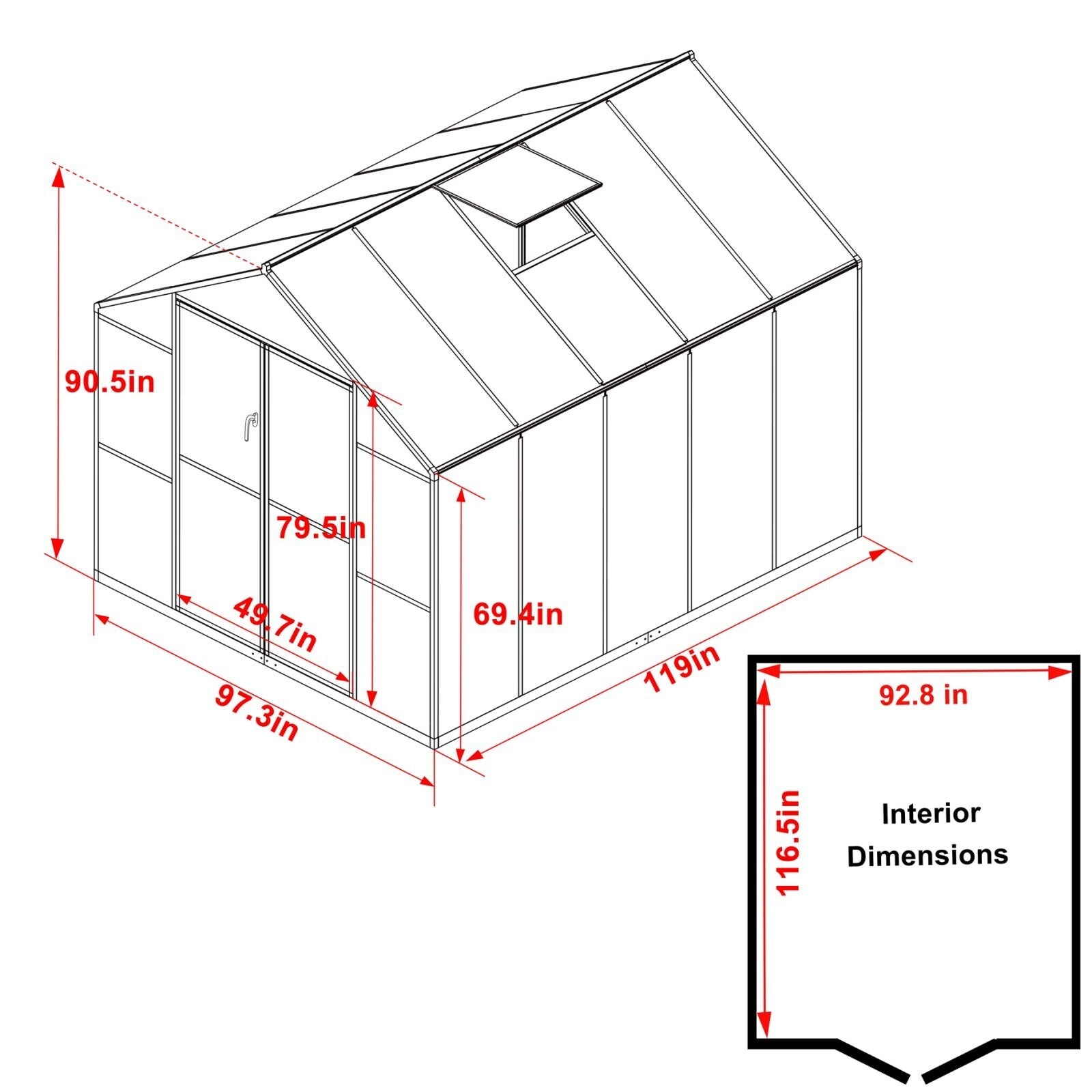 Serre de jardin en aluminium VEIKOUS avec ventilation de toit réglable et porte verrouillable, gris