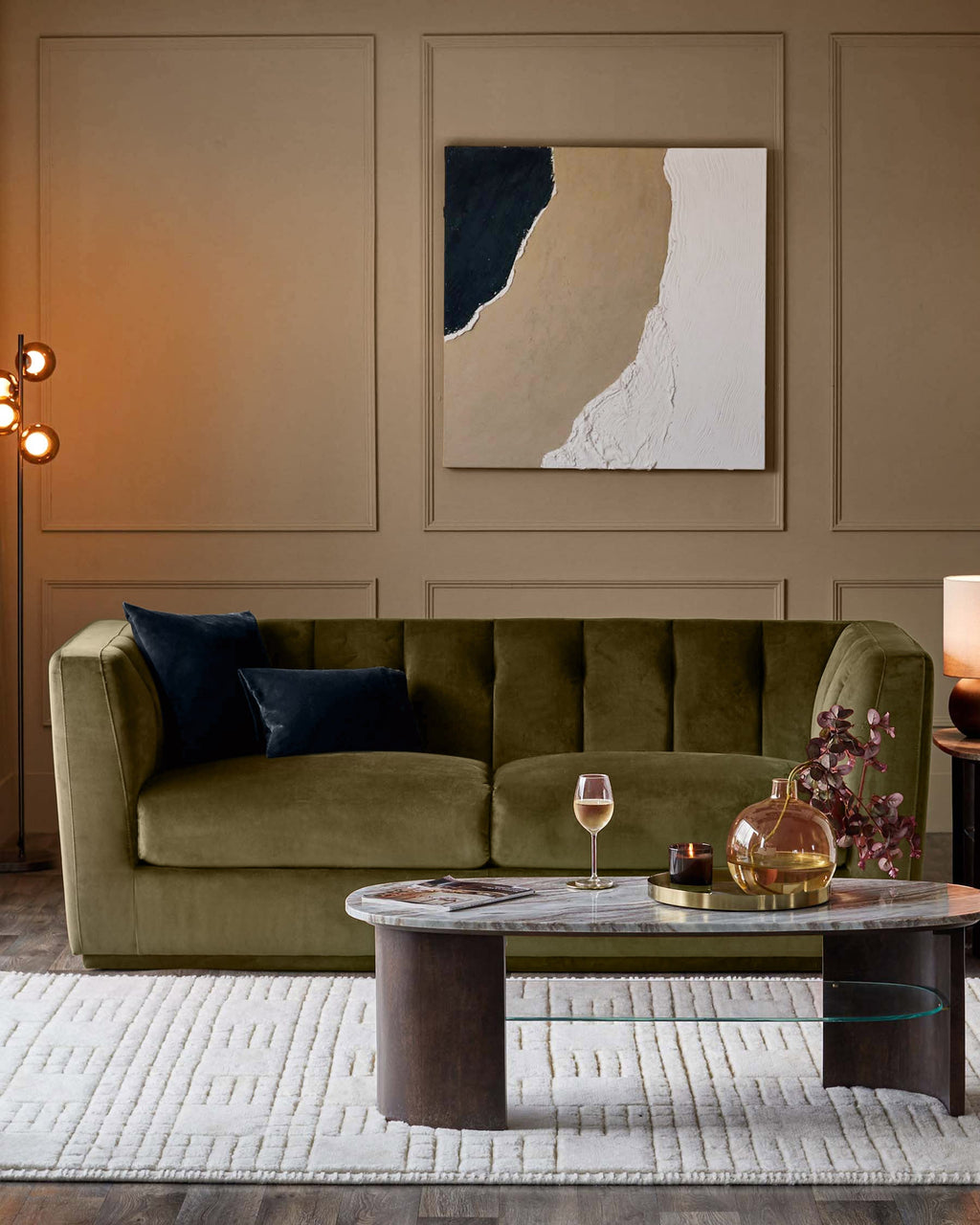 Canapé 3 places Valentina en velours vert olive