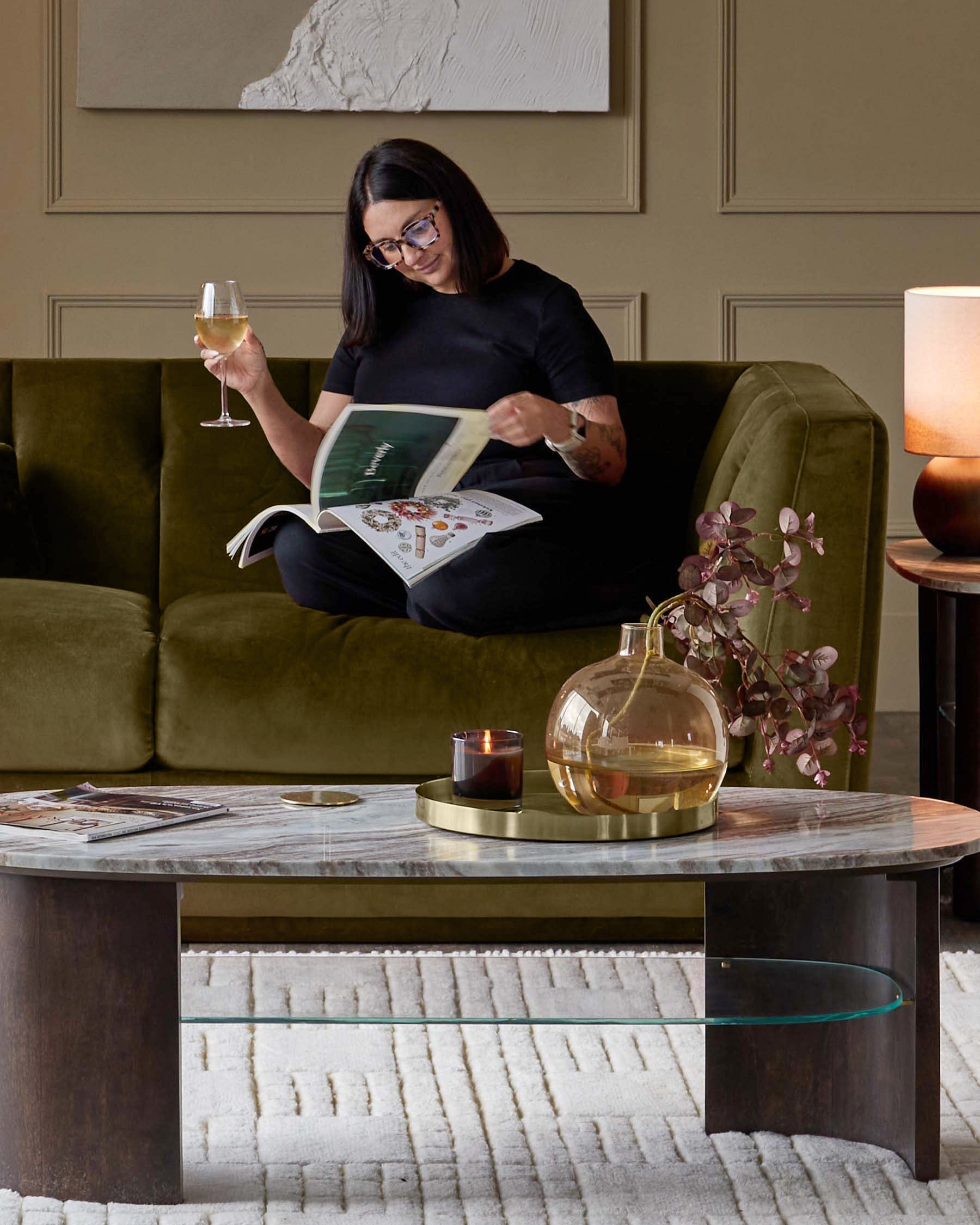 Canapé 3 places Valentina en velours vert olive