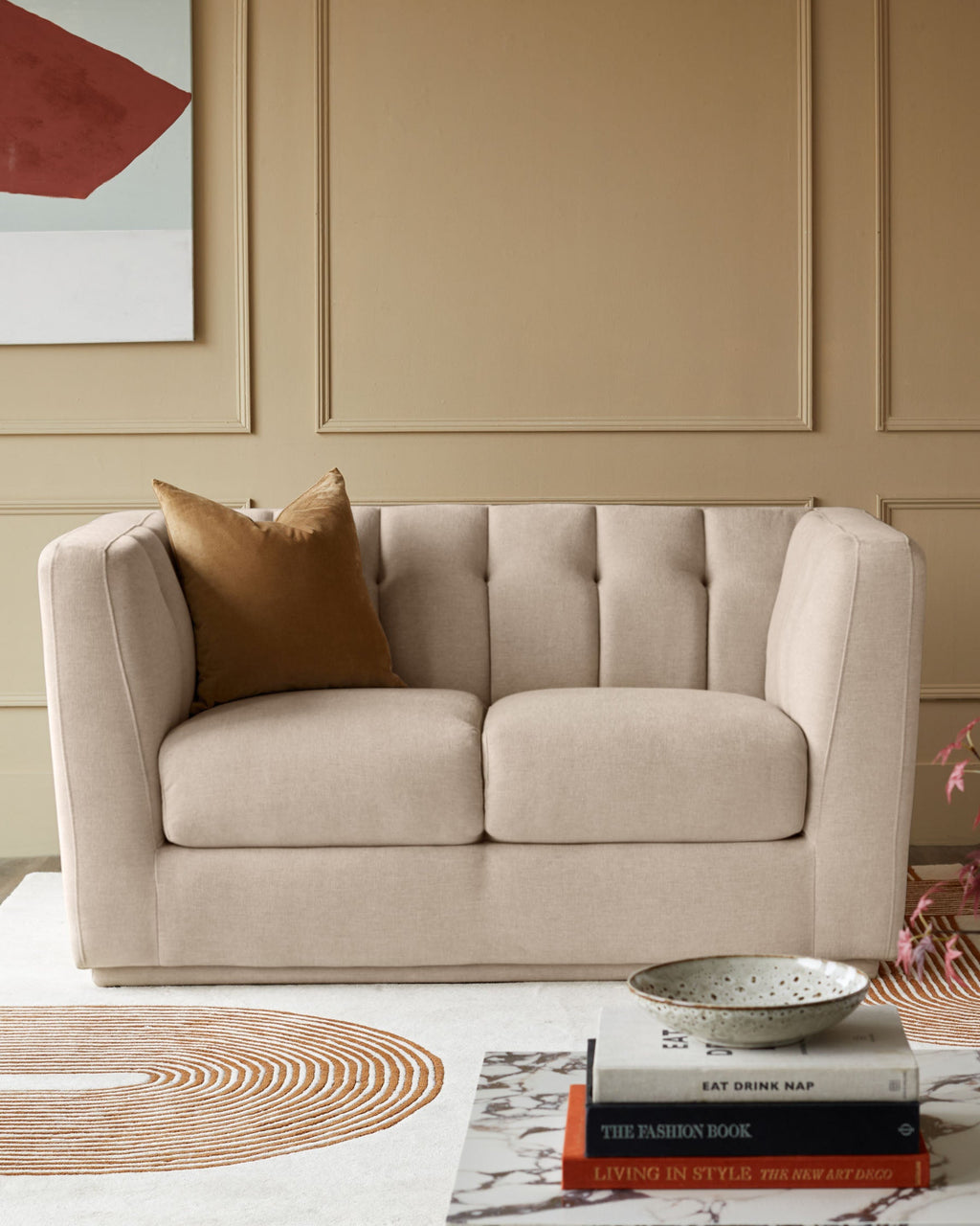 Canapé 2 places Valentina en velours champagne