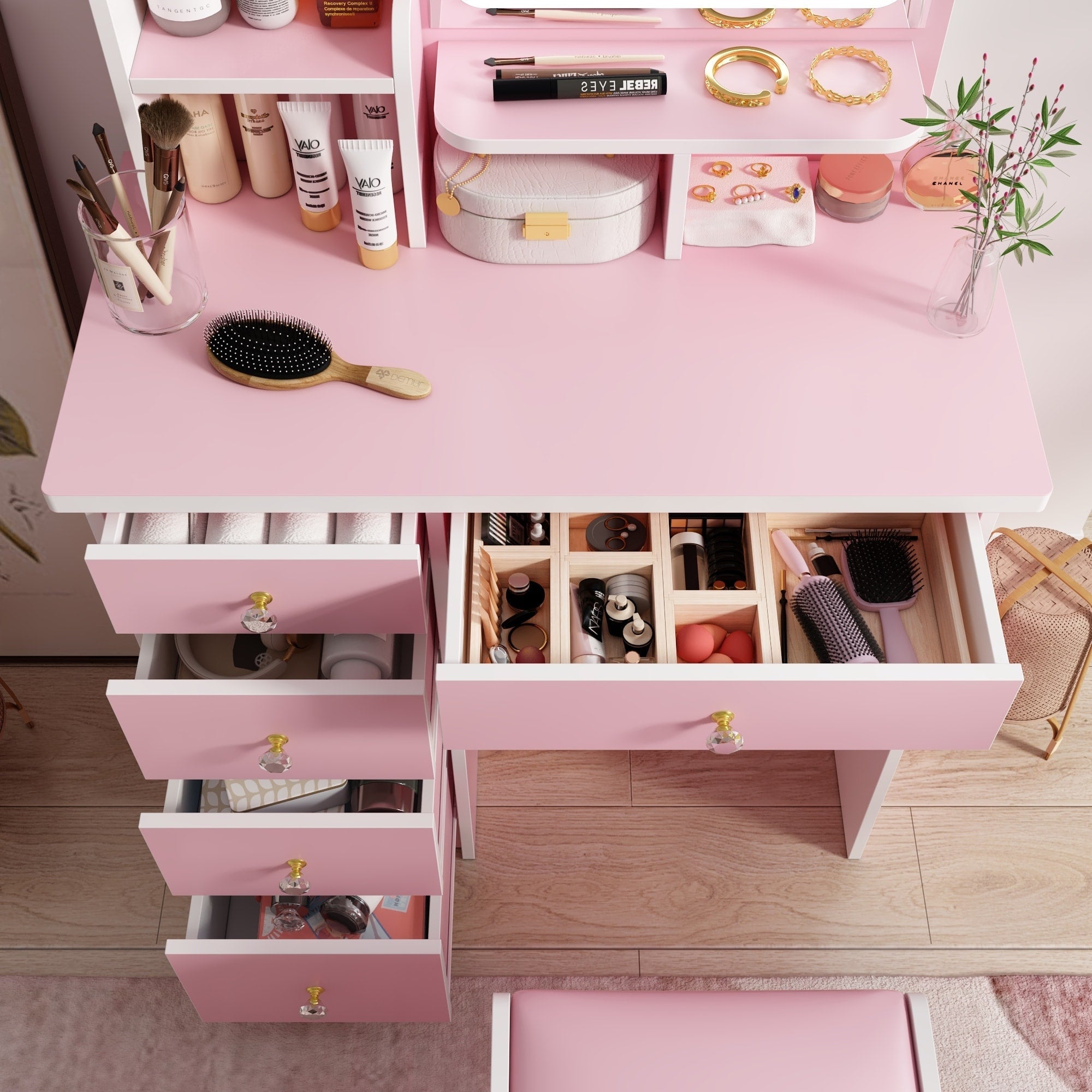 Ensemble de coiffeuse avec miroir et lampe, coiffeuse de maquillage avec tabouret