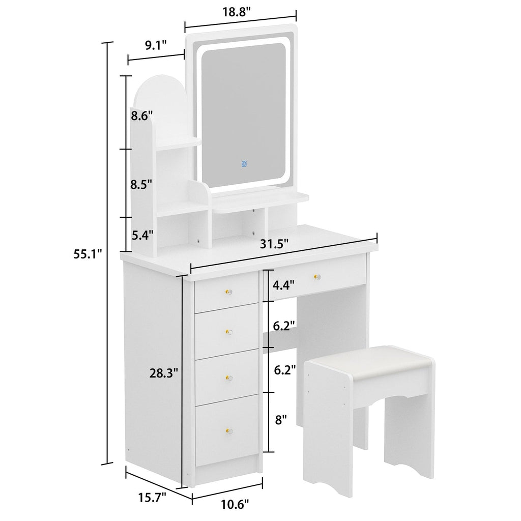 Ensemble de coiffeuse avec miroir et lampe, coiffeuse de maquillage avec tabouret