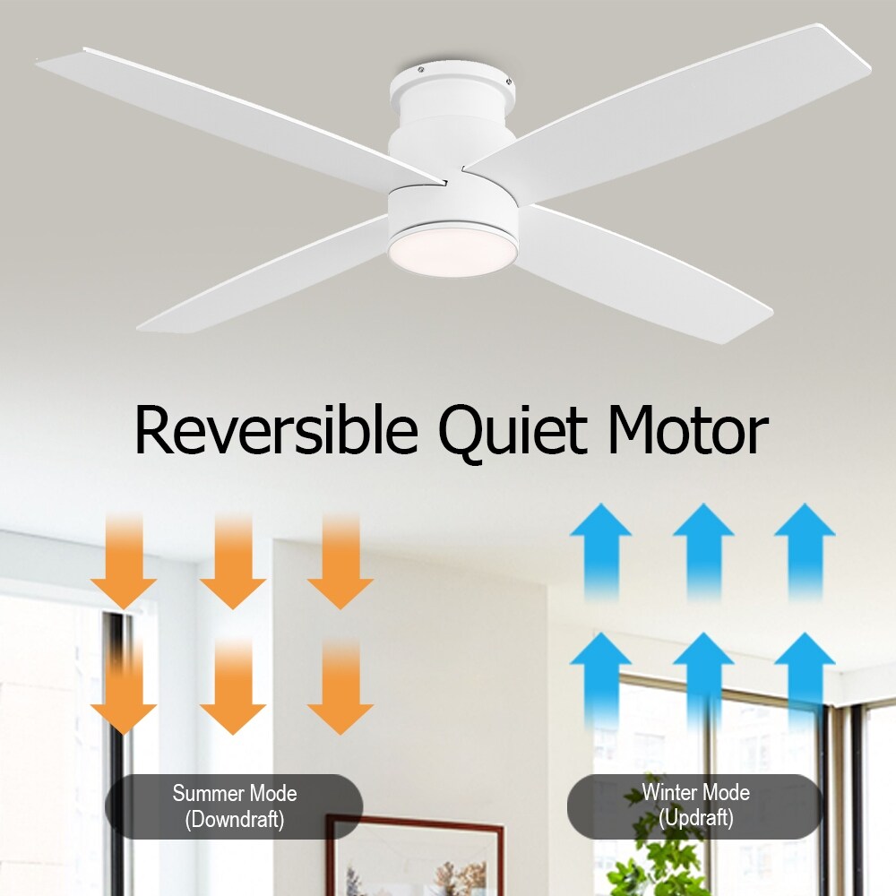 Ventilateur de plafond encastré WINGBO 44/52 pouces avec éclairage et télécommande, 4 pales réversibles
