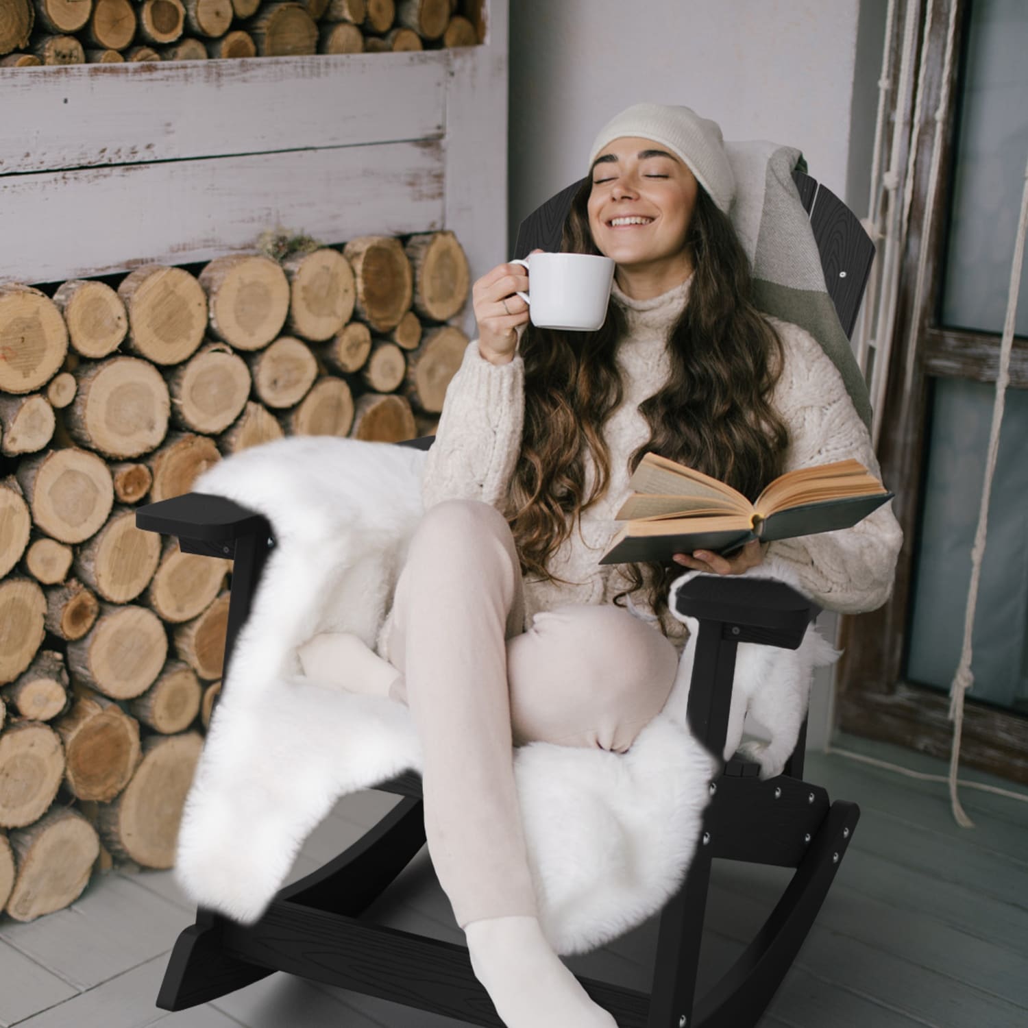 Chaise à bascule d'extérieur toutes saisons WINSOON, lot de 2