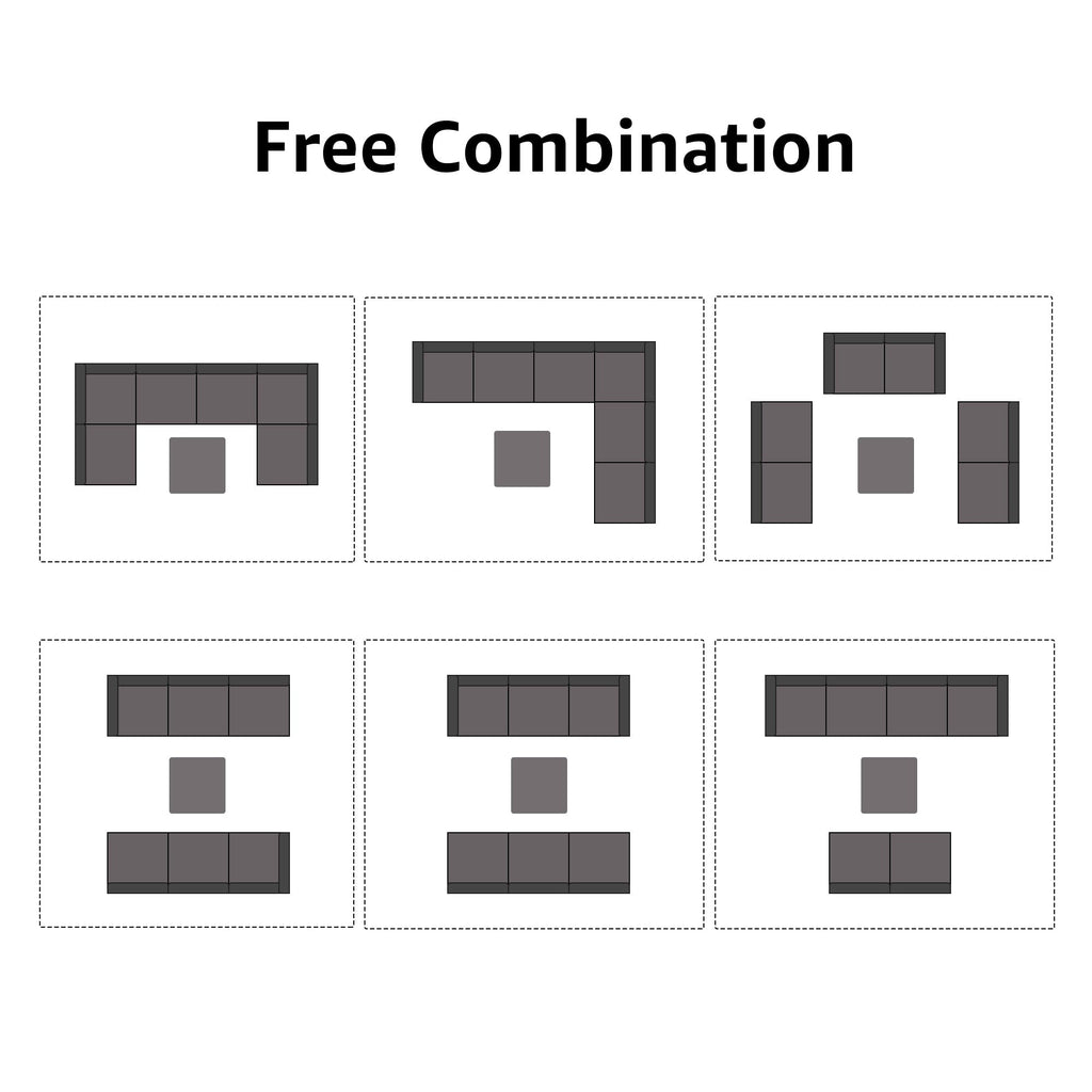 Ensemble de canapés d'extérieur sectionnels rembourrés en osier et acier, 7 pièces