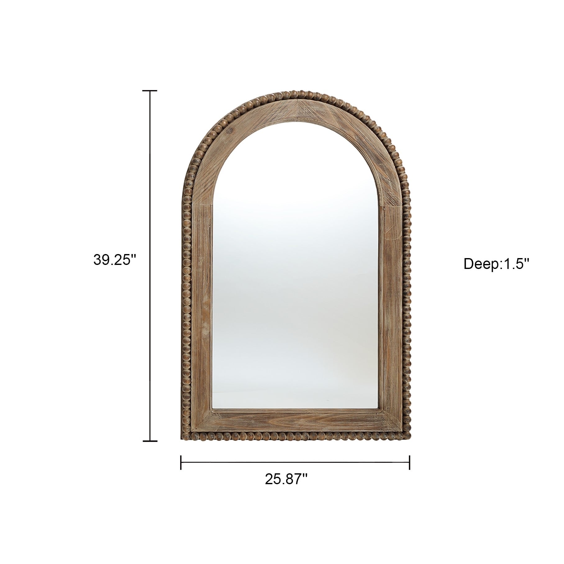 Miroir mural en arc avec cadre en bois, miroir mural de salle de bain - 39,25 H x 25,87 L x 1,5 P