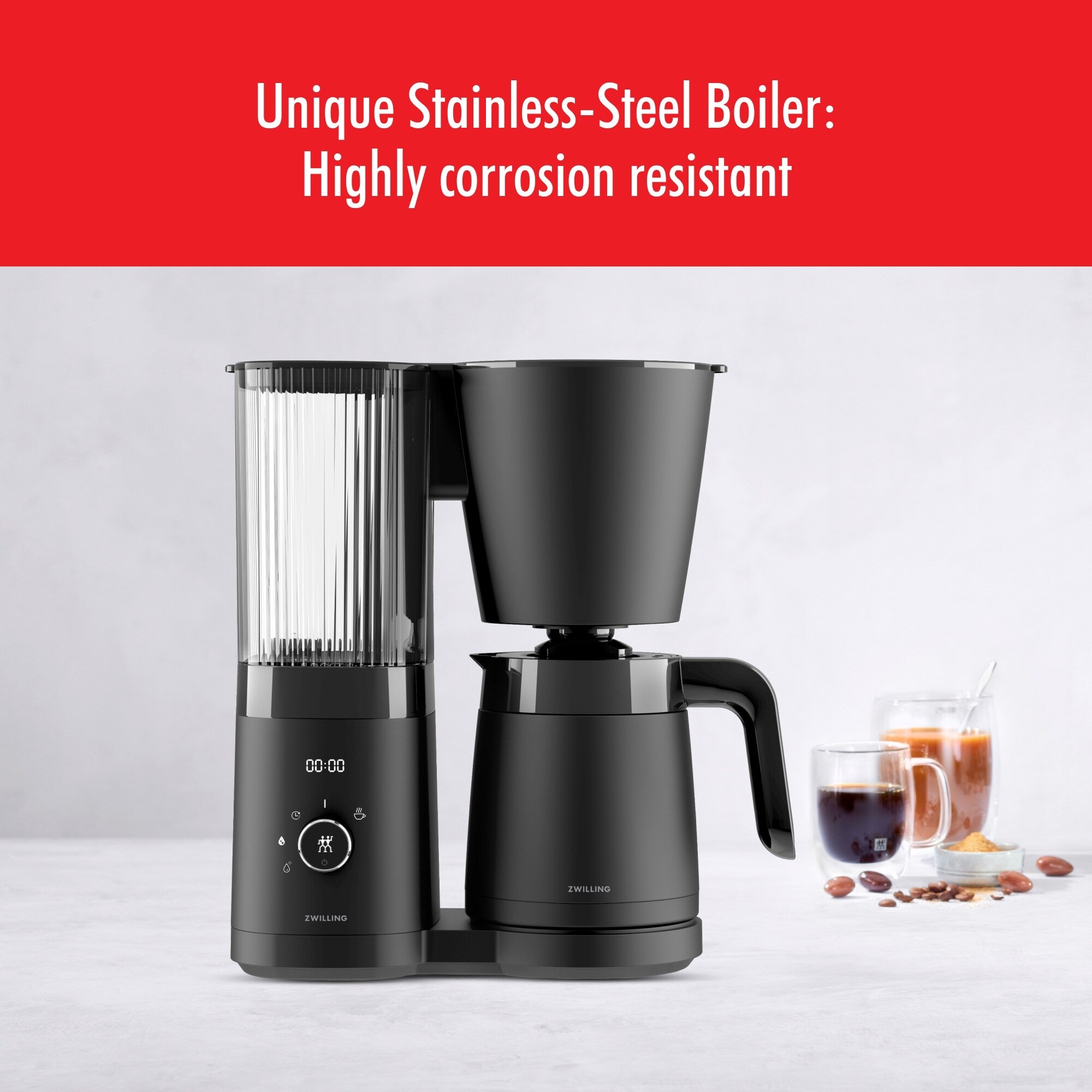 Cafetière filtre ZWILLING Enfinigy avec carafe isotherme 10 tasses, récompensée par la norme SCA Golden Cup - 2,5 pintes