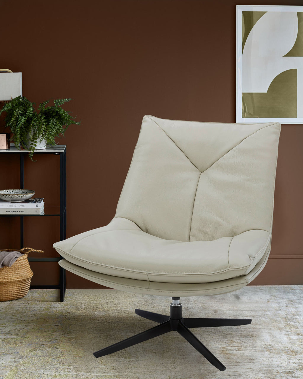 Fauteuil pivotant Zia en cuir gris naturel