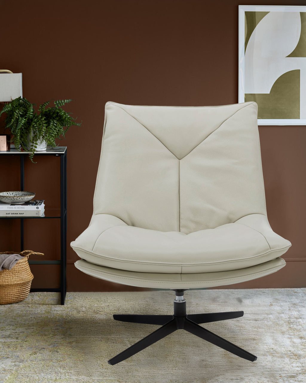 Fauteuil pivotant Zia en cuir gris naturel
