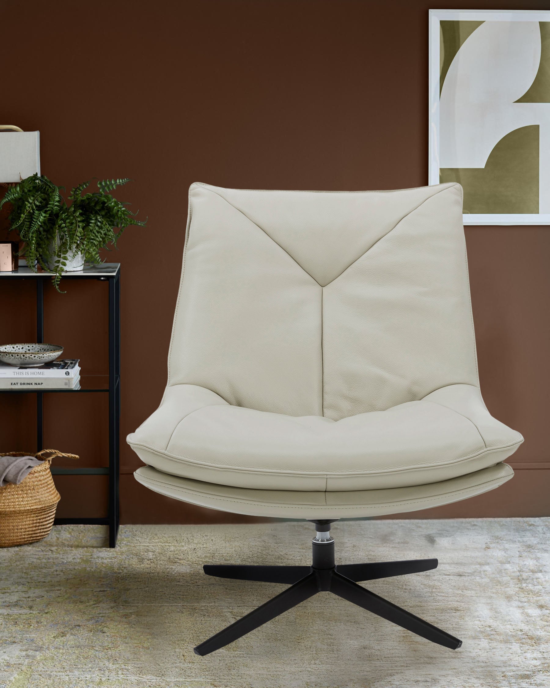 Fauteuil pivotant Zia en cuir gris naturel