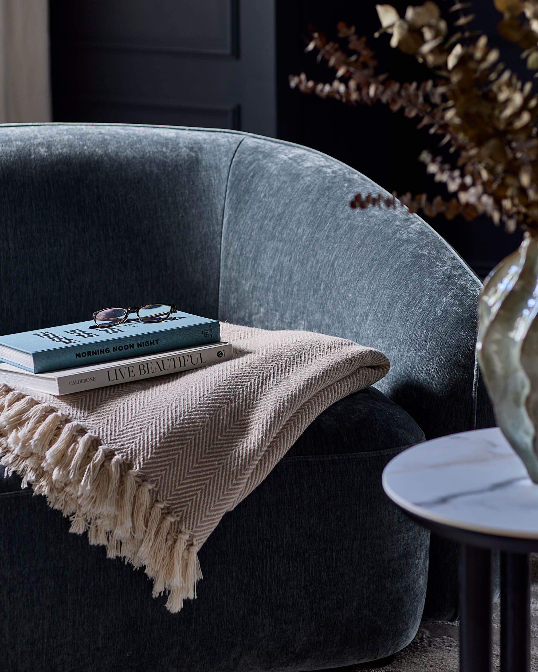 Fauteuil Zoey en tissu bleu-gris