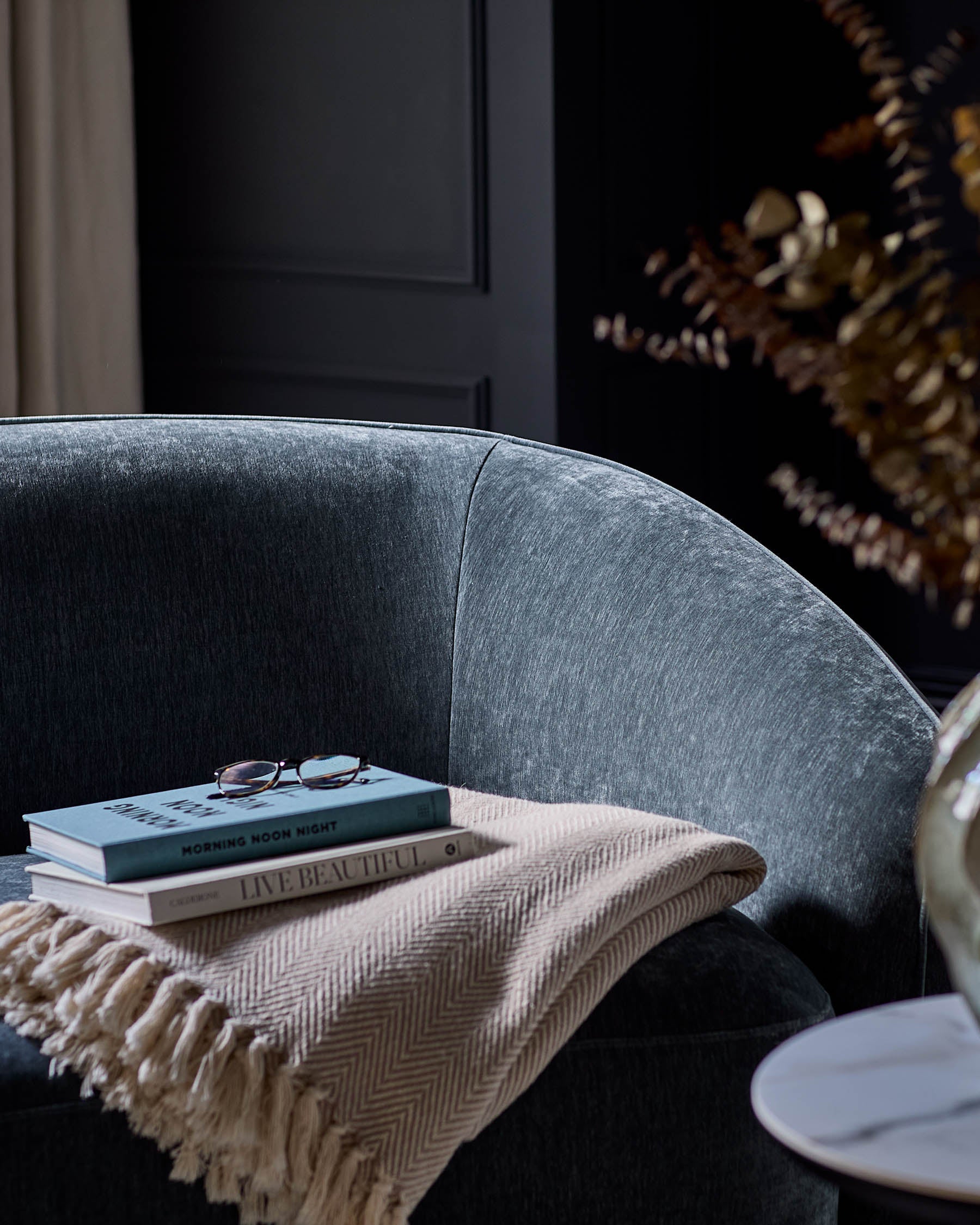 Fauteuil Zoey en tissu bleu-gris