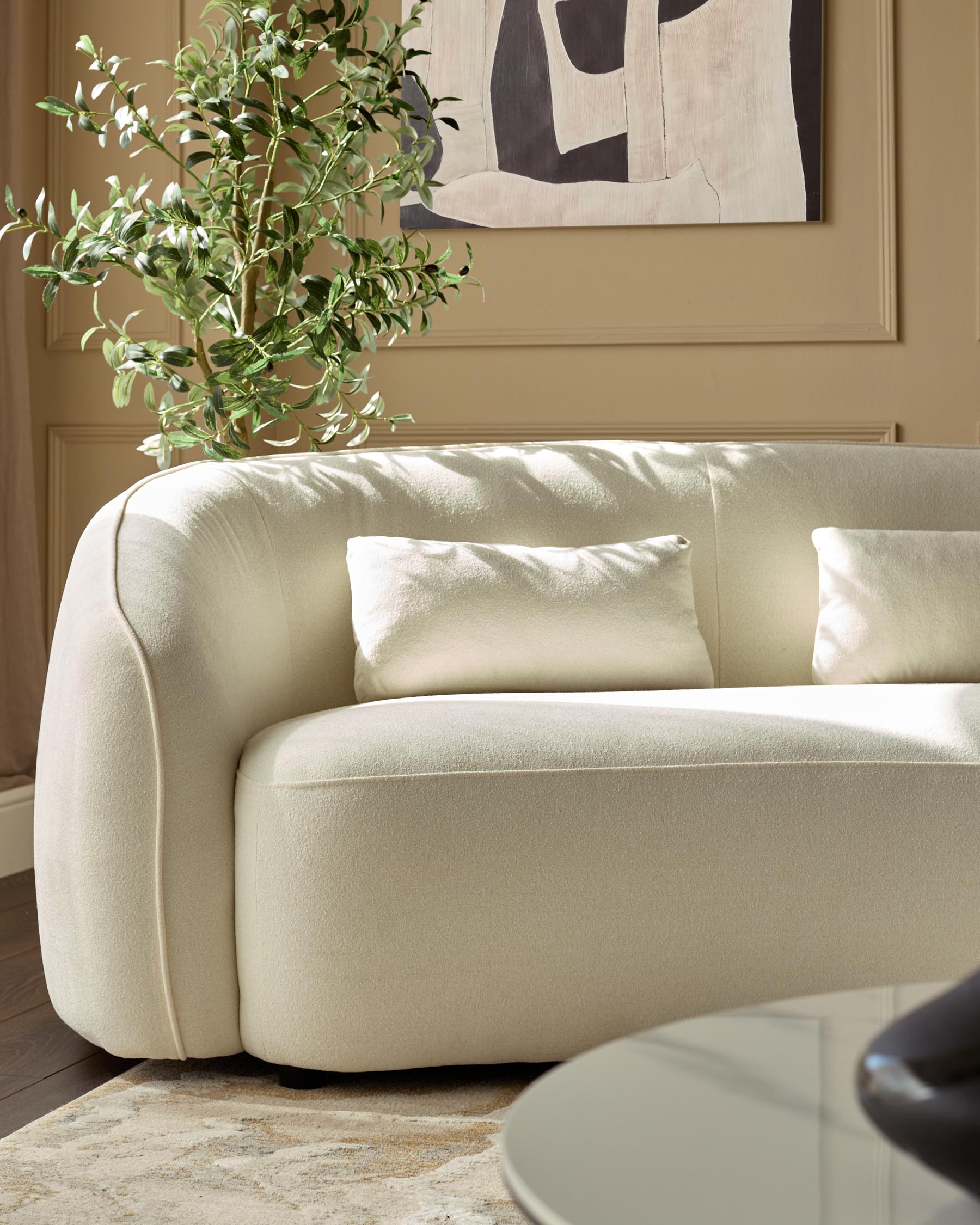 Canapé 2 places Zoey en tissu bouclé ivoire