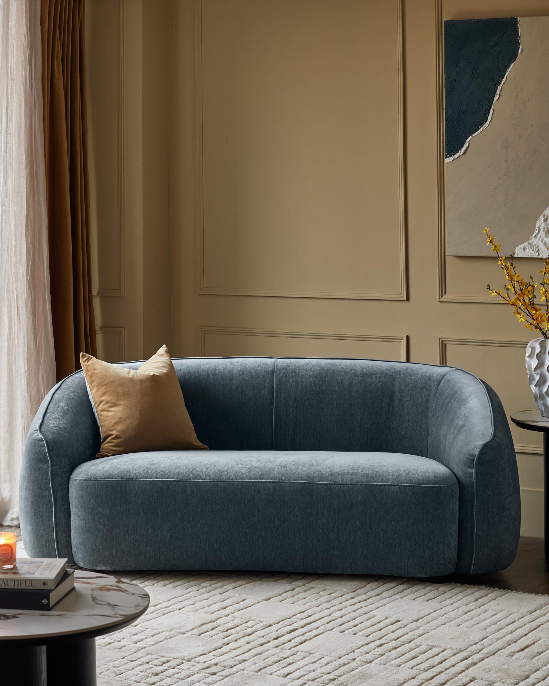 Canapé 2 places Zoey en tissu bleu-gris