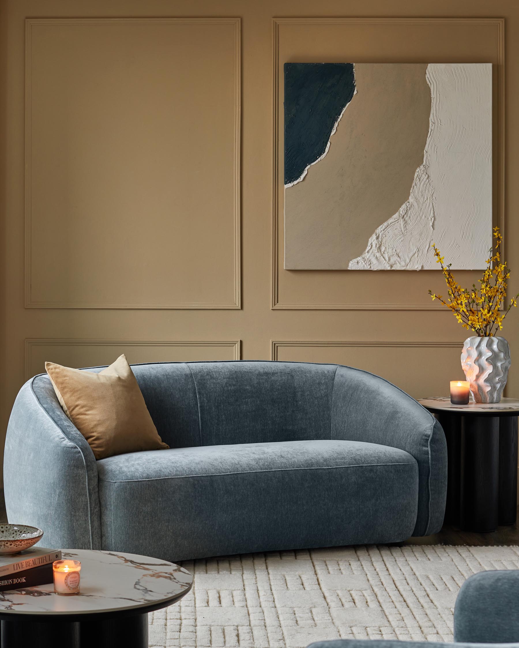 Canapé 2 places Zoey en tissu bleu-gris