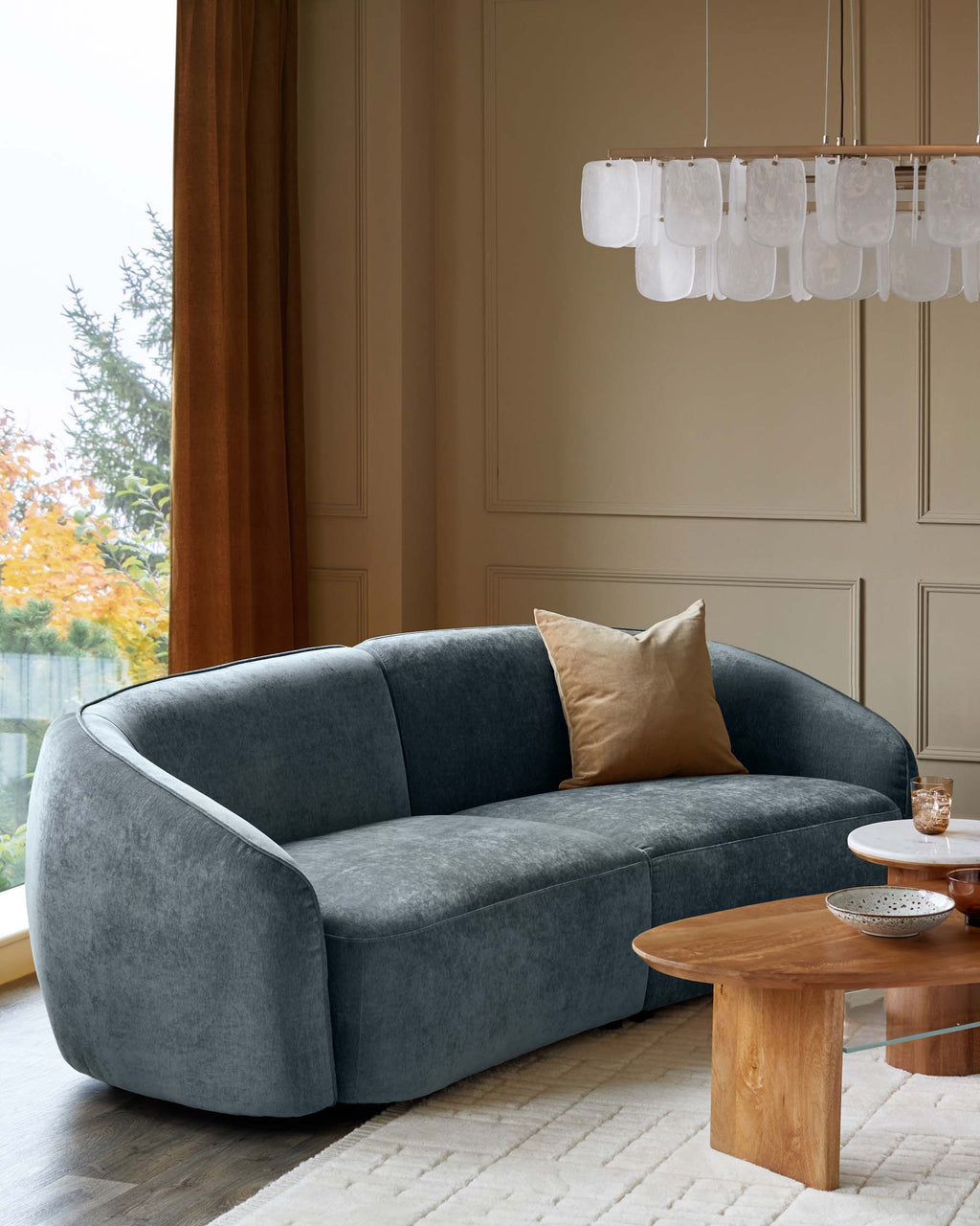 Canapé 3 places Zoey en tissu bleu-gris