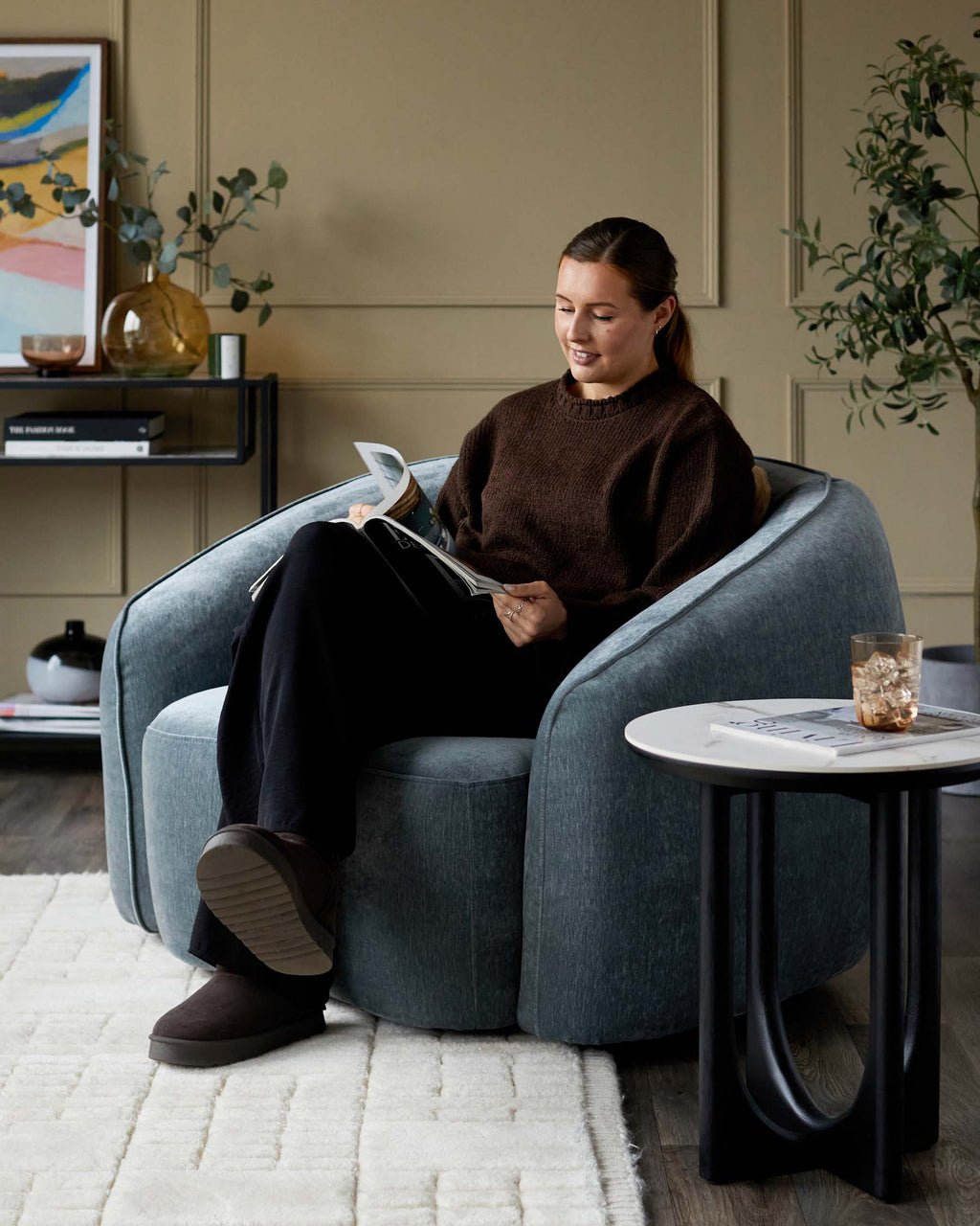 Fauteuil Zoey en tissu bleu-gris