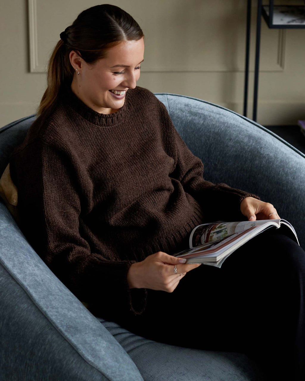 Fauteuil Zoey en tissu bleu-gris