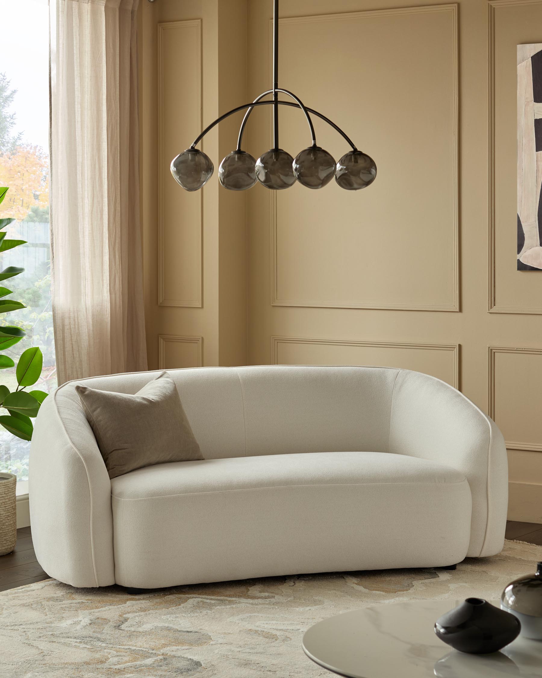 Canapé 2 places Zoey en tissu bouclé ivoire