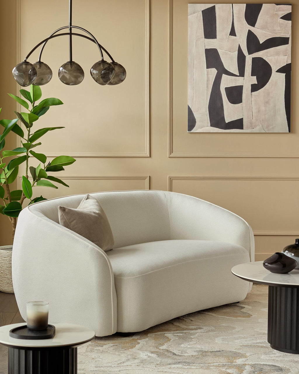 Canapé 2 places Zoey en tissu bouclé ivoire