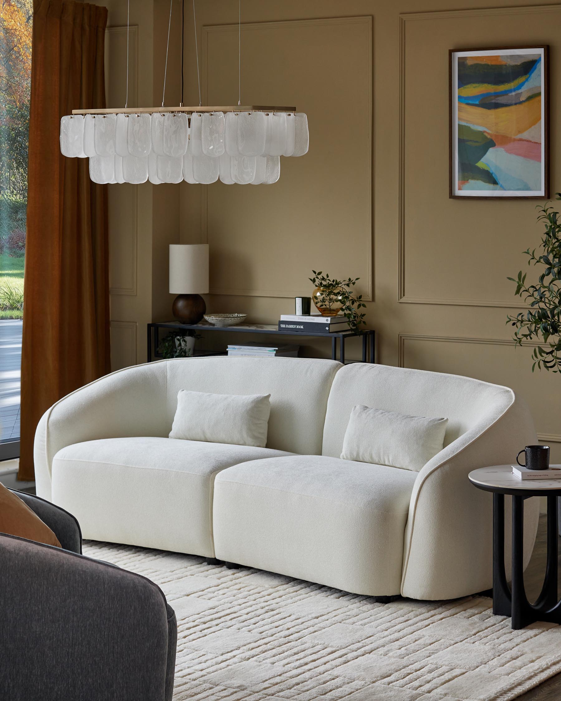 Canapé 3 places Zoey en tissu bouclé ivoire