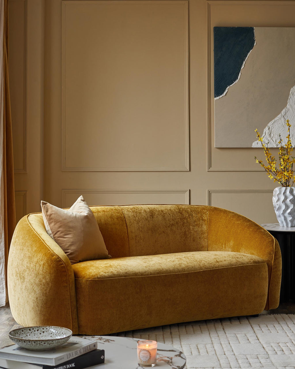 Canapé 2 places Zoey en tissu ocre